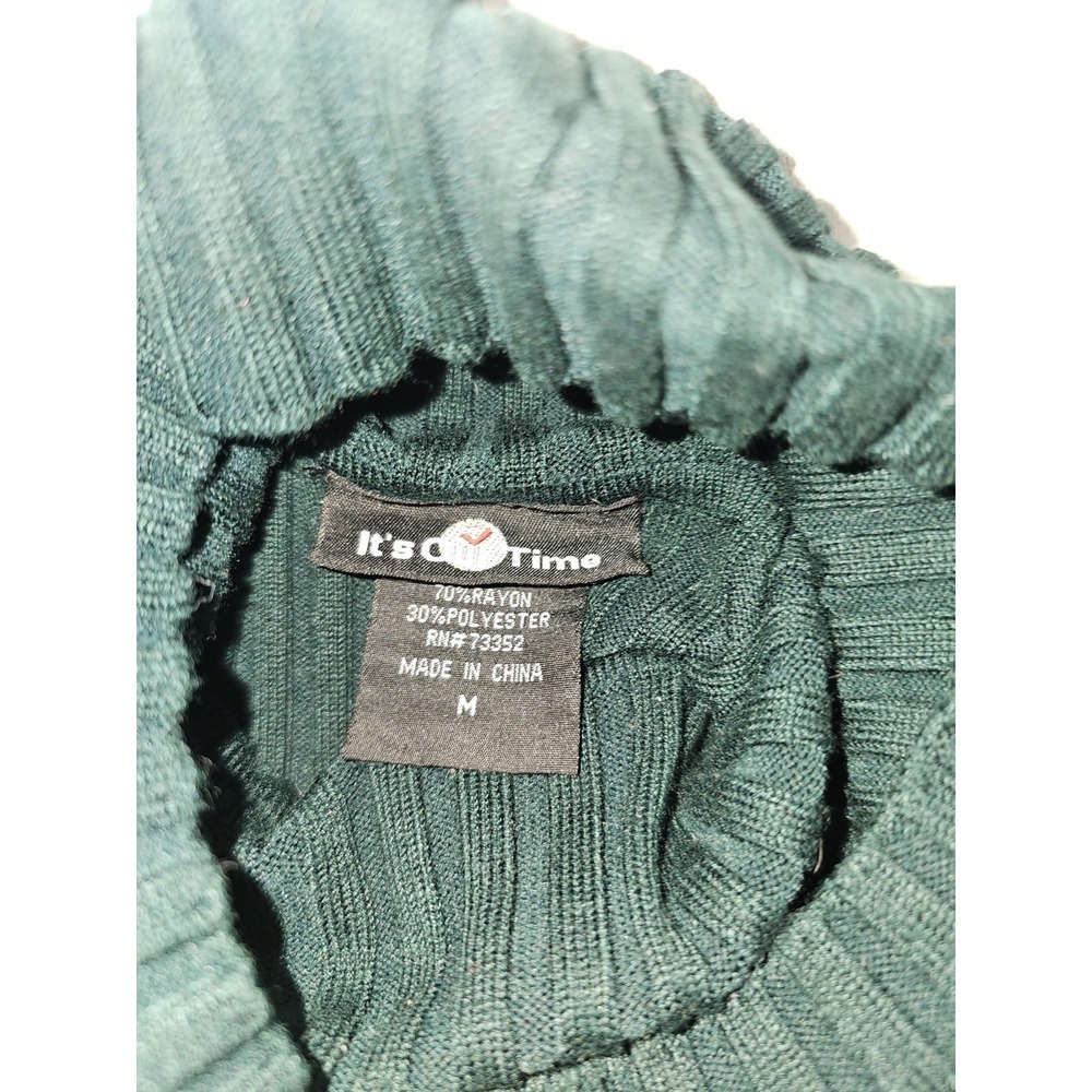 Womens M Green Ribbed Knit Turtleneck Sweater Stretch Dark Academia Grunge Y2K - Picture 2 of 5